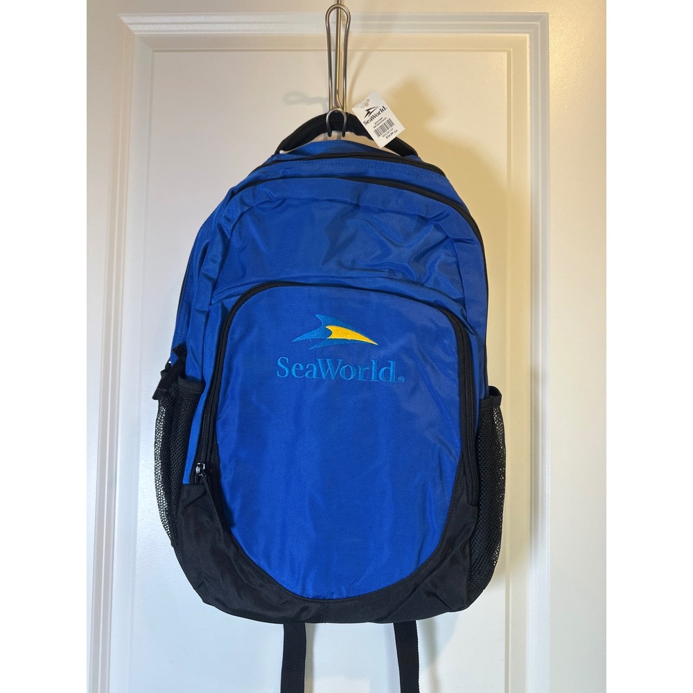 SeaWorld Blue Black Embroidered Multi Pocket Travel School Backpack NWT